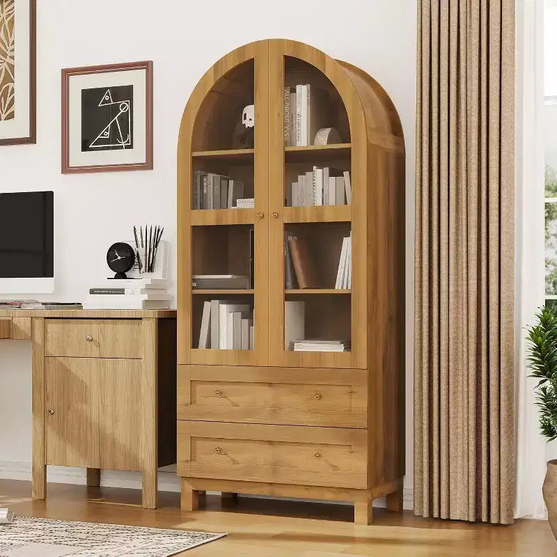 Meuble de cuisine haut de style rustique avec portes en acrylique, étagères réglables et tiroirs