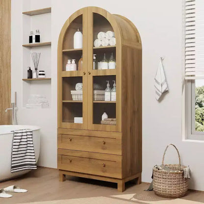 Meuble de cuisine haut de style rustique avec portes en acrylique, étagères réglables et tiroirs