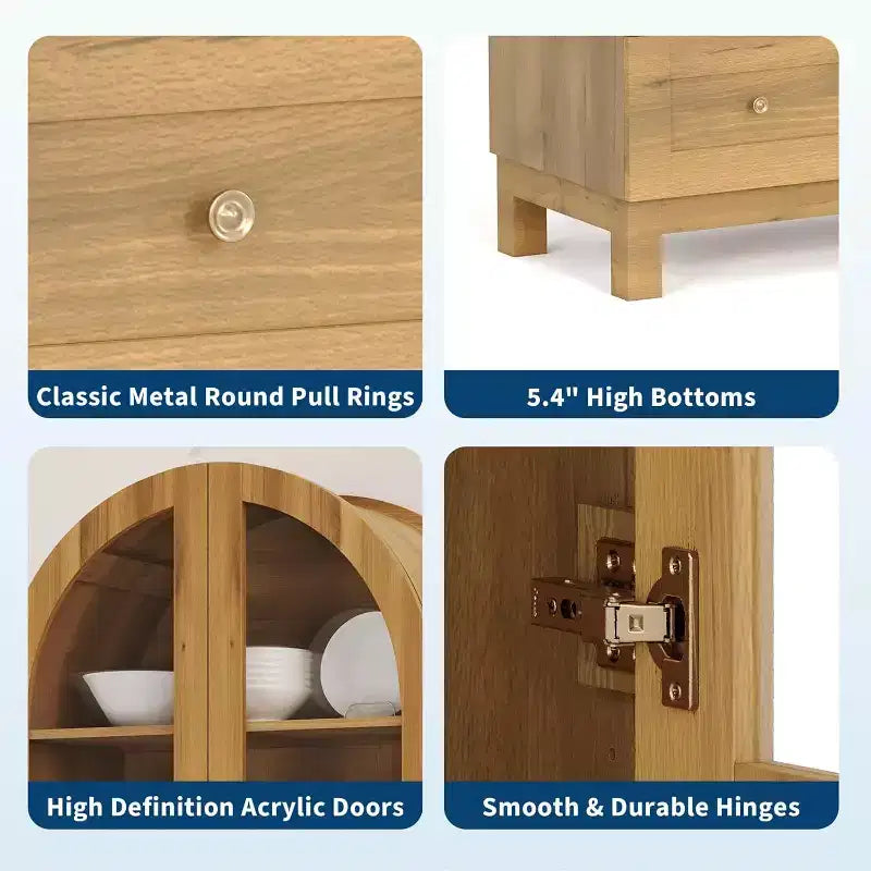 Meuble de cuisine haut de style rustique avec portes en acrylique, étagères réglables et tiroirs