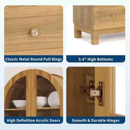 Meuble de cuisine haut de style rustique avec portes en acrylique, étagères réglables et tiroirs