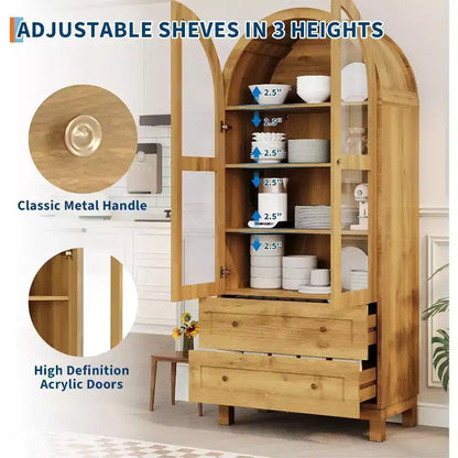 Meuble de cuisine haut de style rustique avec portes en acrylique, étagères réglables et tiroirs