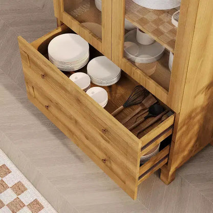 Meuble de cuisine haut de style rustique avec portes en acrylique, étagères réglables et tiroirs