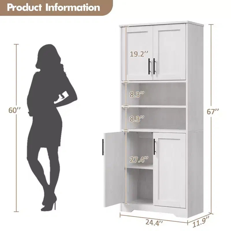 Armoire de cuisine, armoire 4 portes avec support pour micro-ondes et tiroir, étagère réglable, gris