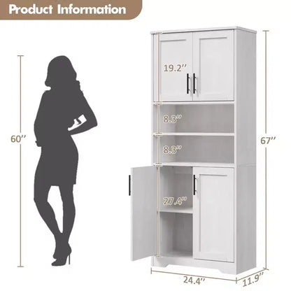 Armoire de cuisine, armoire 4 portes avec support pour micro-ondes et tiroir, étagère réglable, gris