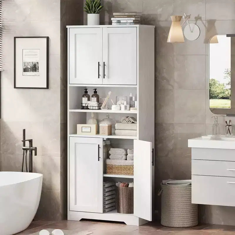 Armoire de cuisine, armoire 4 portes avec support pour micro-ondes et tiroir, étagère réglable, gris