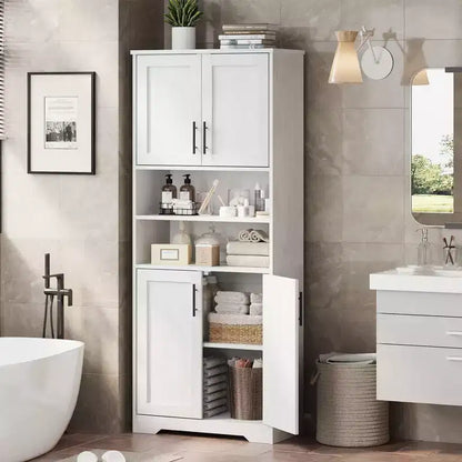 Armoire de cuisine, armoire 4 portes avec support pour micro-ondes et tiroir, étagère réglable, gris