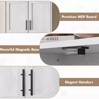 Armoire de cuisine, armoire 4 portes avec support pour micro-ondes et tiroir, étagère réglable, gris