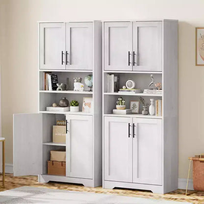 Armoire de cuisine, armoire 4 portes avec support pour micro-ondes et tiroir, étagère réglable, gris