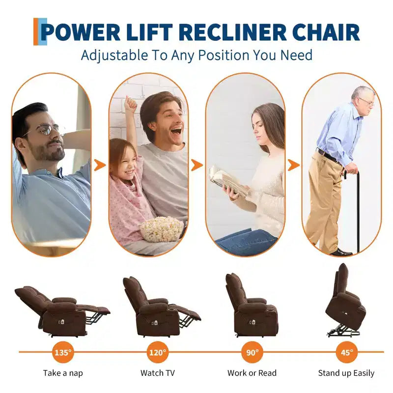 Fauteuil inclinable releveur électrique pour personnes âgées avec massage et chauffage, fauteuil inclinable berçant pivotant surdimensionné avec rembourrage doux, poche latérale et porte-gobelets