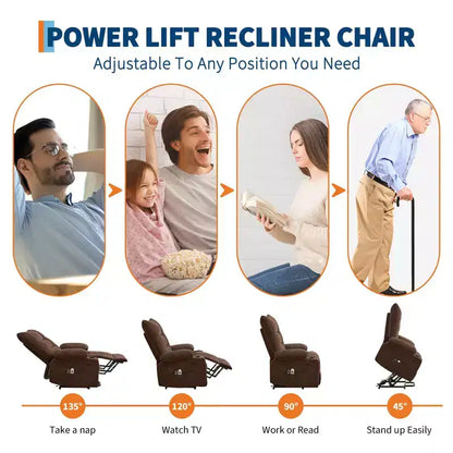 Fauteuil inclinable releveur électrique pour personnes âgées avec massage et chauffage, fauteuil inclinable berçant pivotant surdimensionné avec rembourrage doux, poche latérale et porte-gobelets