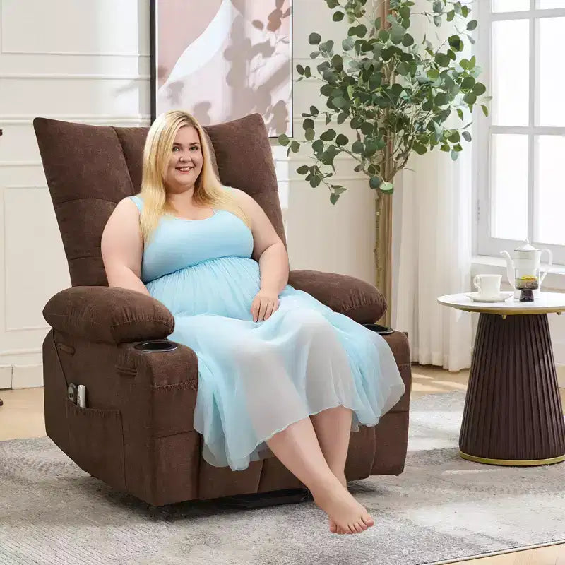 Fauteuil inclinable releveur électrique pour personnes âgées avec massage et chauffage, fauteuil inclinable berçant pivotant surdimensionné avec rembourrage doux, poche latérale et porte-gobelets