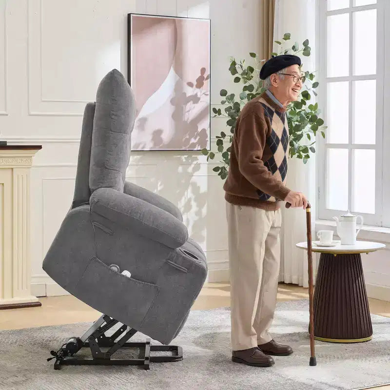 Fauteuil inclinable releveur électrique pour personnes âgées avec massage et chauffage, fauteuil inclinable berçant pivotant surdimensionné avec rembourrage doux, poche latérale et porte-gobelets