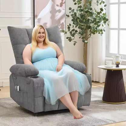 Fauteuil inclinable releveur électrique pour personnes âgées avec massage et chauffage, fauteuil inclinable berçant pivotant surdimensionné avec rembourrage doux, poche latérale et porte-gobelets
