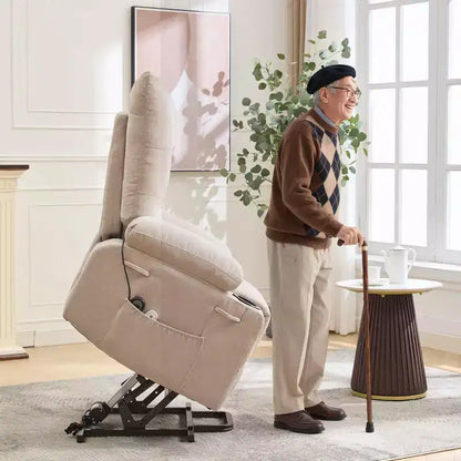 Fauteuil inclinable releveur électrique pour personnes âgées avec massage et chauffage, fauteuil inclinable berçant pivotant surdimensionné avec rembourrage doux, poche latérale et porte-gobelets