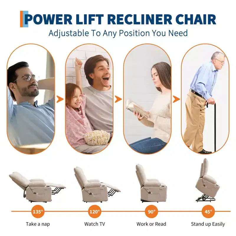 Fauteuil inclinable releveur électrique pour personnes âgées avec massage et chauffage, fauteuil inclinable berçant pivotant surdimensionné avec rembourrage doux, poche latérale et porte-gobelets
