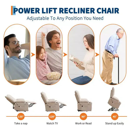 Fauteuil inclinable releveur électrique pour personnes âgées avec massage et chauffage, fauteuil inclinable berçant pivotant surdimensionné avec rembourrage doux, poche latérale et porte-gobelets