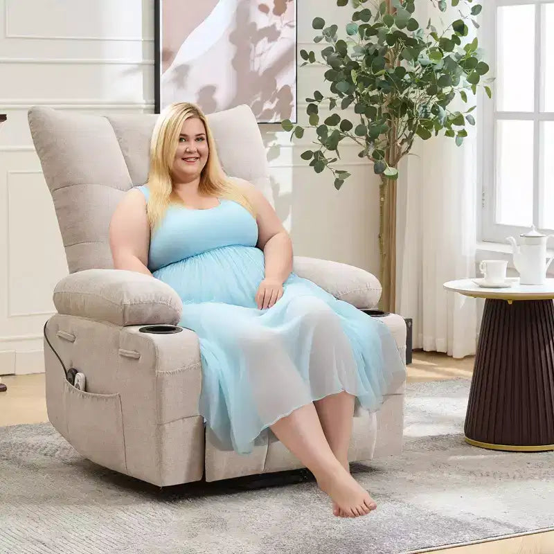 Fauteuil inclinable releveur électrique pour personnes âgées avec massage et chauffage, fauteuil inclinable berçant pivotant surdimensionné avec rembourrage doux, poche latérale et porte-gobelets