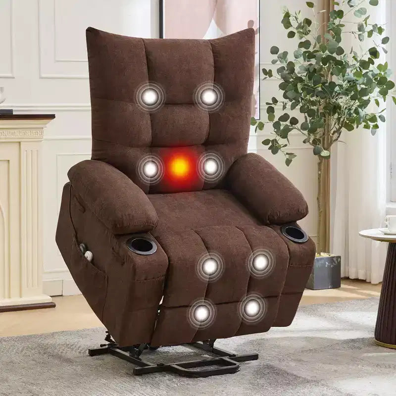 Fauteuil inclinable releveur électrique pour personnes âgées avec massage et chauffage, fauteuil inclinable berçant pivotant surdimensionné avec rembourrage doux, poche latérale et porte-gobelets