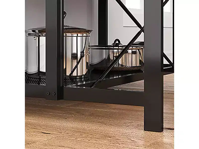Îlot de cuisine 42" - Support pour micro-ondes et étagère de boulanger avec 3 niveaux de rangement, 5 crochets et plateau amovible (Naturel)
