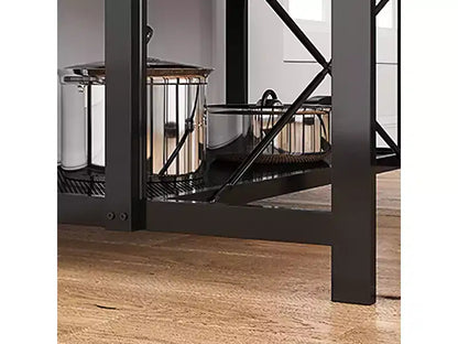 Îlot de cuisine 42" - Support pour micro-ondes et étagère de boulanger avec 3 niveaux de rangement, 5 crochets et plateau amovible (Naturel)