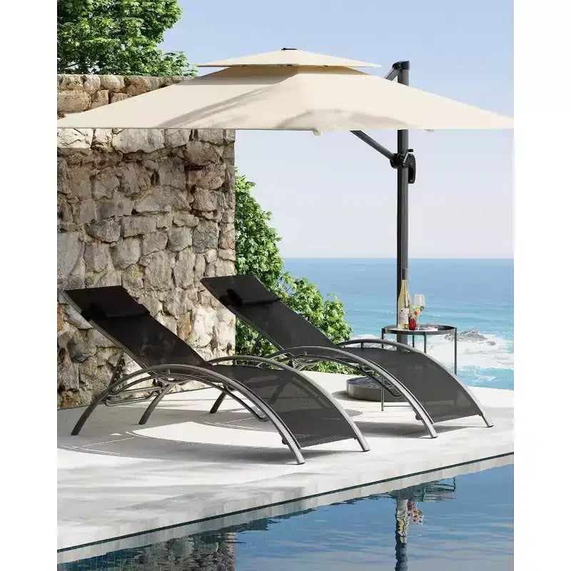 Deux chaises longues de patio robustes - Structure en aluminium réglable - Complément parfait à tout espace extérieur