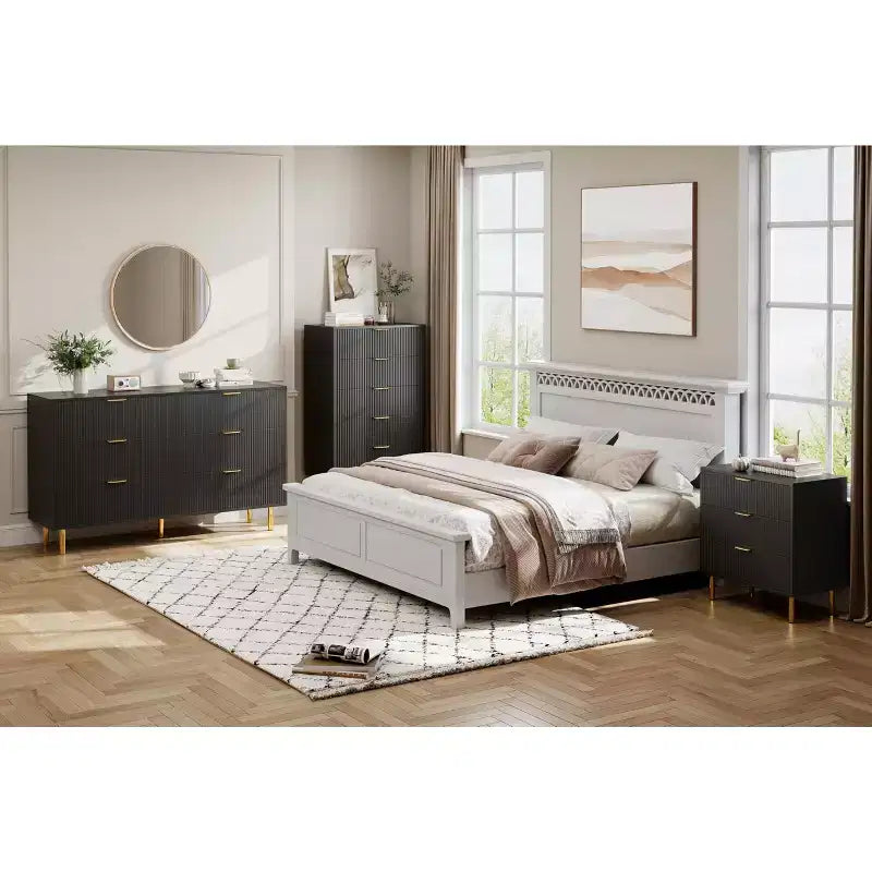 Commode noire, commode moderne à 3 tiroirs pour chambre à coucher avec poignée dorée et grand tiroir