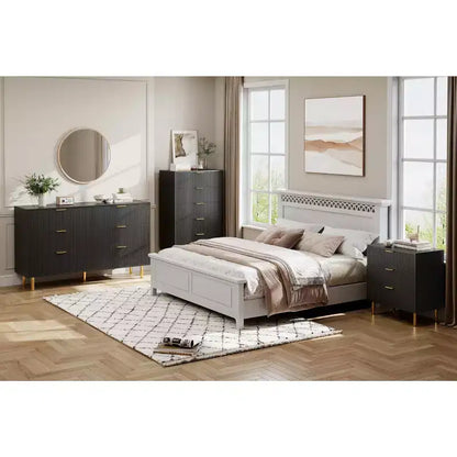 Commode noire, commode moderne à 3 tiroirs pour chambre à coucher avec poignée dorée et grand tiroir