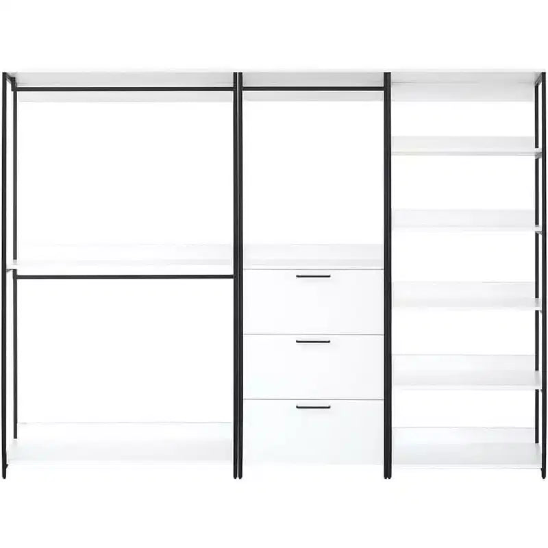 77,7"H x 111"L Système de rangement de placard en bois composite blanc avec bacs de rangement
