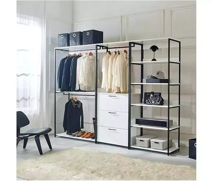 77,7"H x 111"L Système de rangement de placard en bois composite blanc avec bacs de rangement