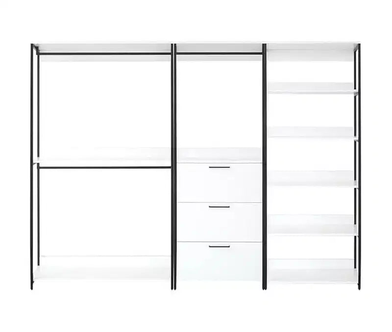 77,7"H x 111"L Système de rangement de placard en bois composite blanc avec bacs de rangement