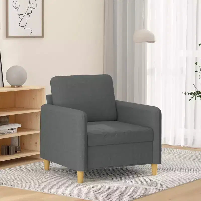Fauteuil simple rembourré pour salon, tissu gris foncé, 60 cm