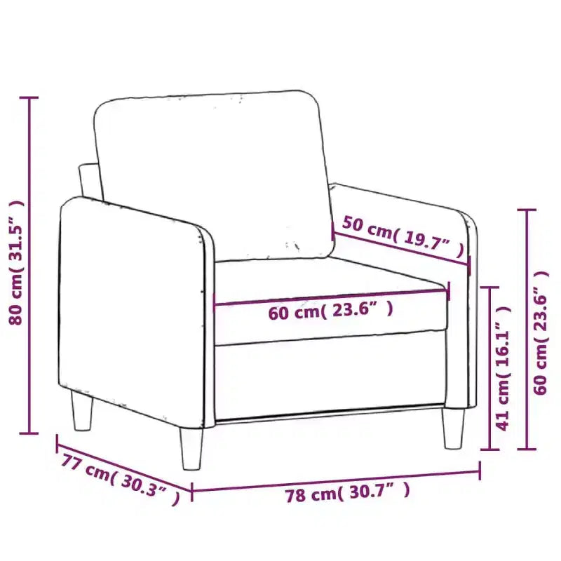 Fauteuil simple rembourré pour salon, tissu gris foncé, 60 cm