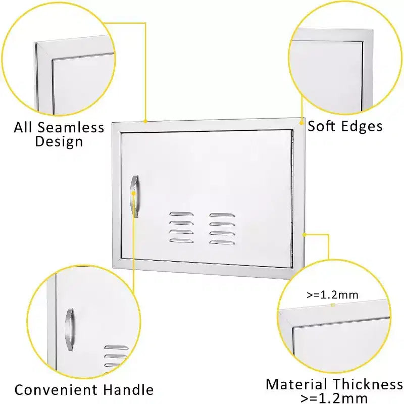 Porte d'accès de barbecue en acier inoxydable brossé, portes d'armoire de cuisine extérieure, portes durables et résistantes aux intempéries pour îlots de barbecue, convient pour l'extérieur