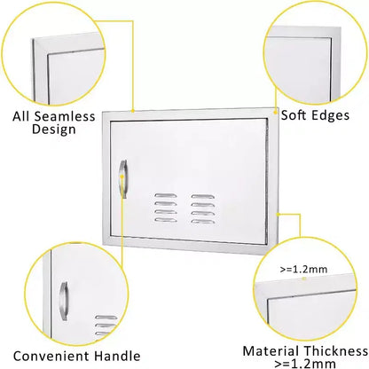 Porte d'accès de barbecue en acier inoxydable brossé, portes d'armoire de cuisine extérieure, portes durables et résistantes aux intempéries pour îlots de barbecue, convient pour l'extérieur