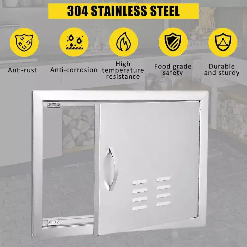 Porte d'accès de barbecue en acier inoxydable brossé, portes d'armoire de cuisine extérieure, portes durables et résistantes aux intempéries pour îlots de barbecue, convient pour l'extérieur