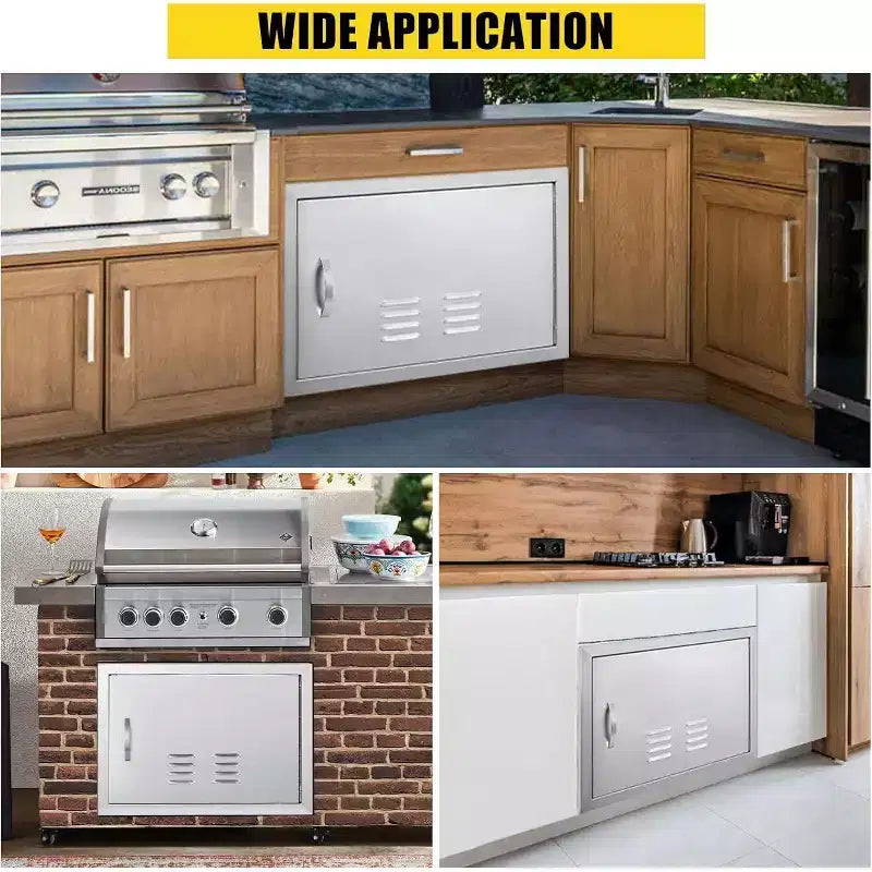 Porte d'accès de barbecue en acier inoxydable brossé, portes d'armoire de cuisine extérieure, portes durables et résistantes aux intempéries pour îlots de barbecue, convient pour l'extérieur