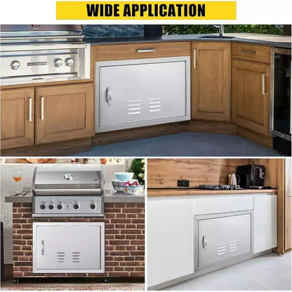 Porte d'accès de barbecue en acier inoxydable brossé, portes d'armoire de cuisine extérieure, portes durables et résistantes aux intempéries pour îlots de barbecue, convient pour l'extérieur