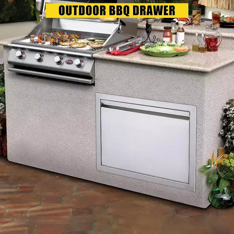 Porte d'accès de barbecue en acier inoxydable brossé, portes d'armoire de cuisine extérieure, portes durables et résistantes aux intempéries pour îlots de barbecue, convient pour l'extérieur