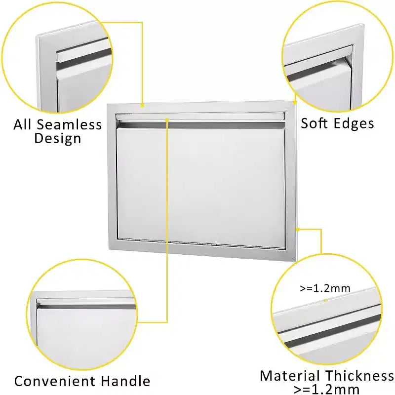 Porte d'accès de barbecue en acier inoxydable brossé, portes d'armoire de cuisine extérieure, portes durables et résistantes aux intempéries pour îlots de barbecue, convient pour l'extérieur