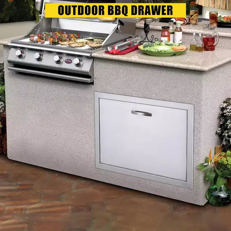 Porte d'accès de barbecue en acier inoxydable brossé, portes d'armoire de cuisine extérieure, portes durables et résistantes aux intempéries pour îlots de barbecue, convient pour l'extérieur