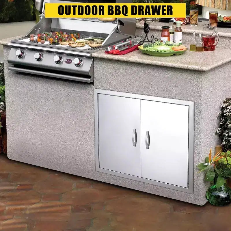 Porte d'accès de barbecue en acier inoxydable brossé, portes d'armoire de cuisine extérieure, portes durables et résistantes aux intempéries pour îlots de barbecue, convient pour l'extérieur