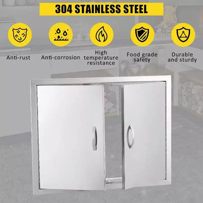 Porte d'accès de barbecue en acier inoxydable brossé, portes d'armoire de cuisine extérieure, portes durables et résistantes aux intempéries pour îlots de barbecue, convient pour l'extérieur