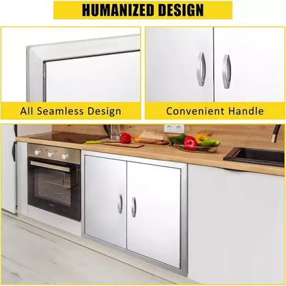 Porte d'accès de barbecue en acier inoxydable brossé, portes d'armoire de cuisine extérieure, portes durables et résistantes aux intempéries pour îlots de barbecue, convient pour l'extérieur