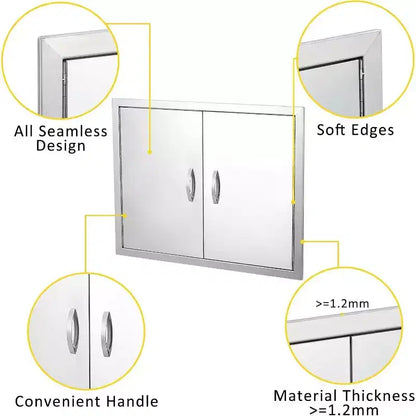 Porte d'accès de barbecue en acier inoxydable brossé, portes d'armoire de cuisine extérieure, portes durables et résistantes aux intempéries pour îlots de barbecue, convient pour l'extérieur