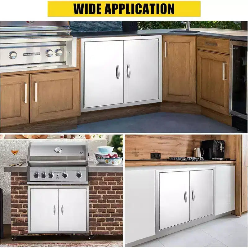 Porte d'accès de barbecue en acier inoxydable brossé, portes d'armoire de cuisine extérieure, portes durables et résistantes aux intempéries pour îlots de barbecue, convient pour l'extérieur