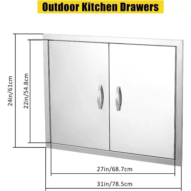 Porte d'accès de barbecue en acier inoxydable brossé, portes d'armoire de cuisine extérieure, portes durables et résistantes aux intempéries pour îlots de barbecue, convient pour l'extérieur