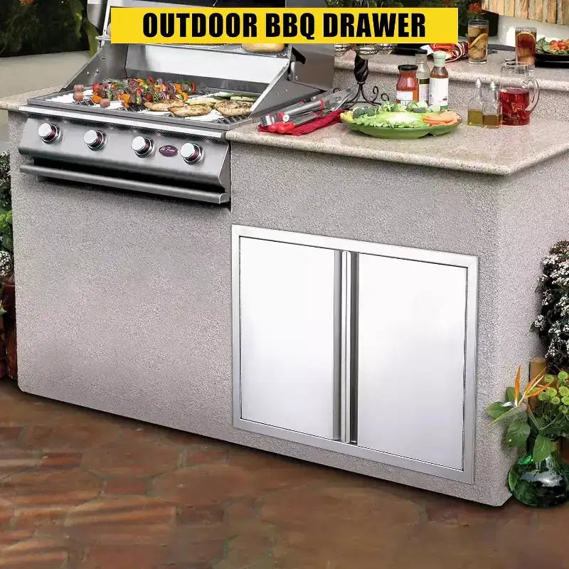 Porte d'accès de barbecue en acier inoxydable brossé, portes d'armoire de cuisine extérieure, portes durables et résistantes aux intempéries pour îlots de barbecue, convient pour l'extérieur