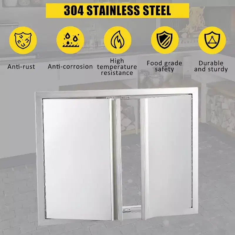 Porte d'accès de barbecue en acier inoxydable brossé, portes d'armoire de cuisine extérieure, portes durables et résistantes aux intempéries pour îlots de barbecue, convient pour l'extérieur