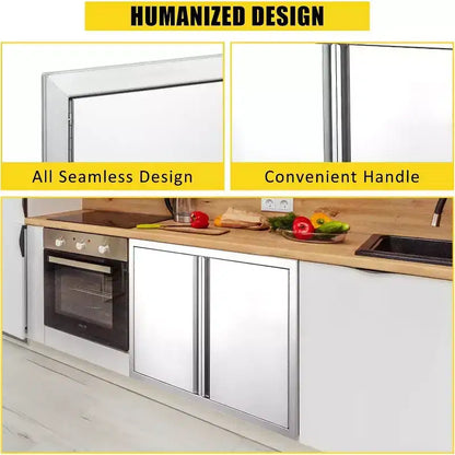 Porte d'accès de barbecue en acier inoxydable brossé, portes d'armoire de cuisine extérieure, portes durables et résistantes aux intempéries pour îlots de barbecue, convient pour l'extérieur