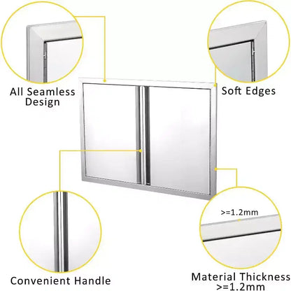 Porte d'accès de barbecue en acier inoxydable brossé, portes d'armoire de cuisine extérieure, portes durables et résistantes aux intempéries pour îlots de barbecue, convient pour l'extérieur